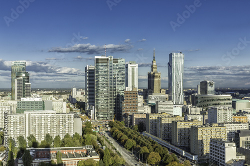 Fototapeta Warsaw downtown aerial view