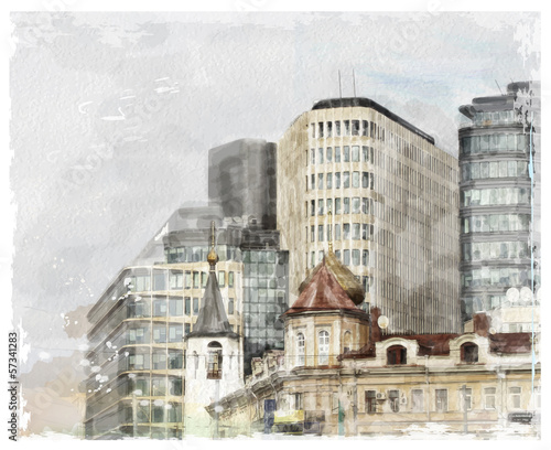 Fototapeta watercolor illustration of city scape