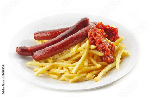 Fototapeta french fries and grilled sausages