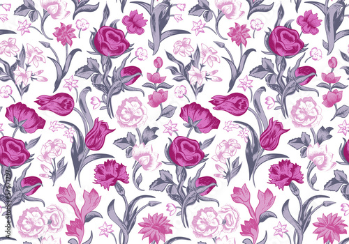  Light romantic seamless vector vintage floral pattern