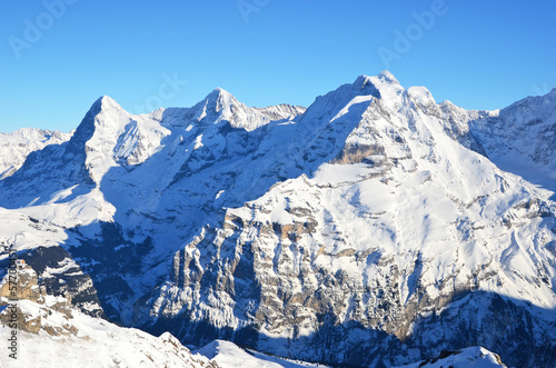 Fototapeta Eiger, Moench and Jungfrau, famous Swiss mountain peaks
