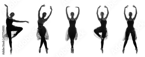 Fototapeta Black and white traces of ballet dancers isolated on white