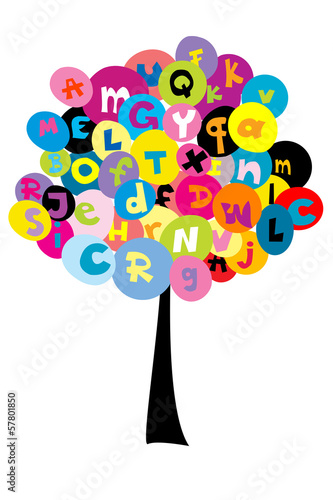  Abstract tree with the letters of alphabet