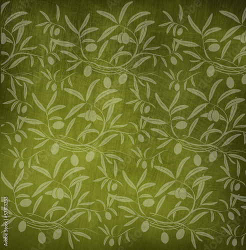 Fototapeta Pattern olive branch on vintage paper.