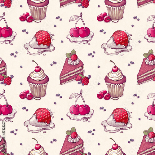  Hand drawn pattern with cake illustrations