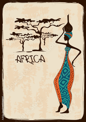 Fototapeta Illustration with beautiful African woman