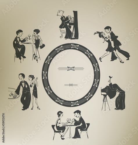 flappers party couples activity 1920s 1930s 20s 30s art attractive bar beautiful black cabaret casino character charleston classic cocktail party cover cute dance dancer design dj drinking female flapper fun gentlemen illustration lady light dinner male man music musical musician nostalgia party people photographer pianist player retro roaring romance romantic silhouette twenties vector vintage white woman young
