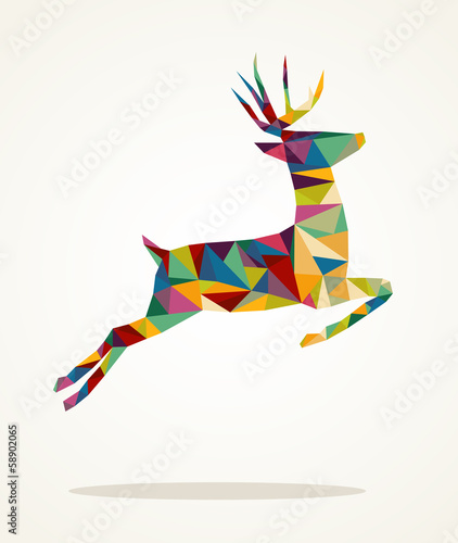 Fototapeta Merry Christmas contemporary triangle reindeer greeting card