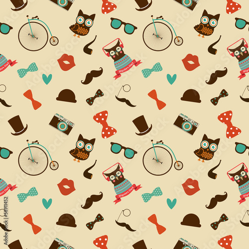  Vector Hipster Doodles Colorful Seamless Pattern, Background