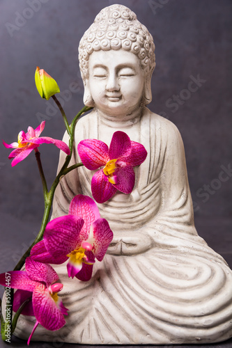 Fototapeta Buddha mit Orchidee