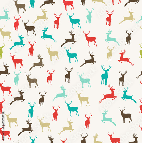 Fototapeta Merry Christmas reindeer seamless pattern background