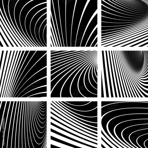 Fototapeta Abstract backgrounds set. Illusion of whirl motion.