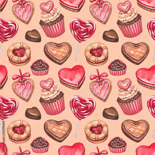 Fototapeta Valentine's Day illustrations collection. Seamless pattern