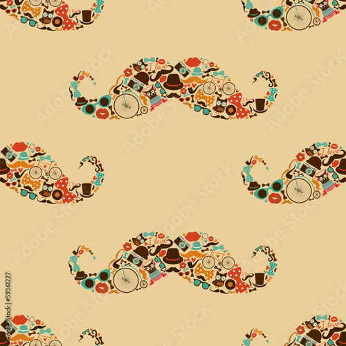  Hipster Mustache Colorful Seamless Pattern