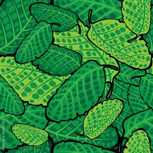Fototapeta green leaves of seamless pattern