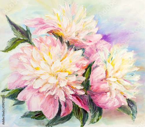 Peonies, oil painting on canvas