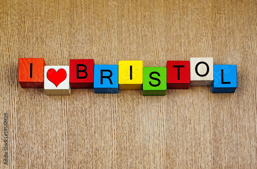 Poster I Love Bristol, England, UK, sign series, English cities and cou