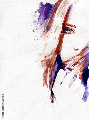  Beautiful woman. watercolor illustration