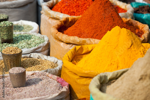 Lacobel Indian colored spices at local market.