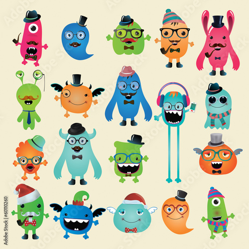  Vector Freaky Hipster Monsters Set