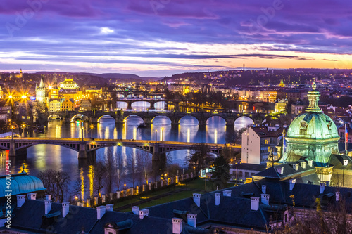 Lacobel Bridges in Prague over the river at sunset