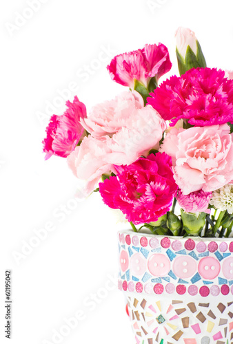  Carnation in mosaic flower pot 