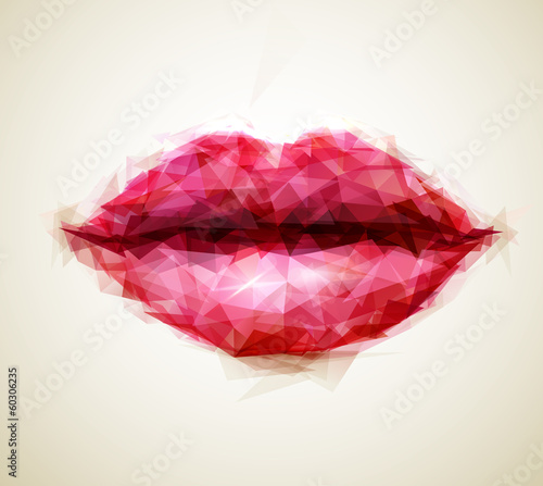  Beautiful woman lips formed by abstract triangles