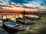 .Colorful old boats on a lake in Myanmar