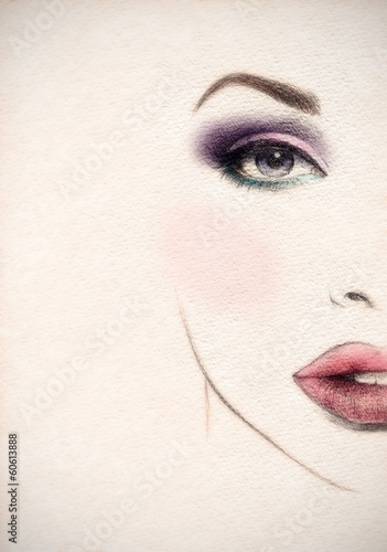 Fototapeta Beautiful woman face. watercolor illustration