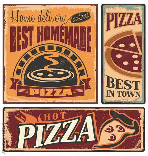  Retro metal signs set for pizzeria or Italian restaurant