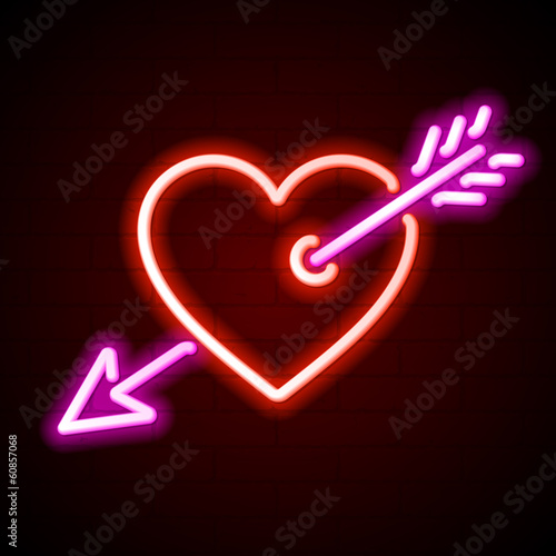 Lacobel Heart with arrow neon sign