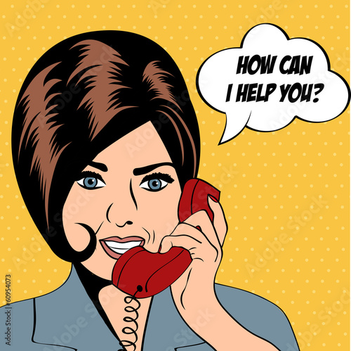  woman chatting on the phone, pop art illustration