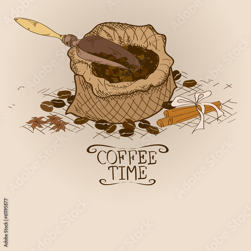  Illustration with bag of coffee and scoop