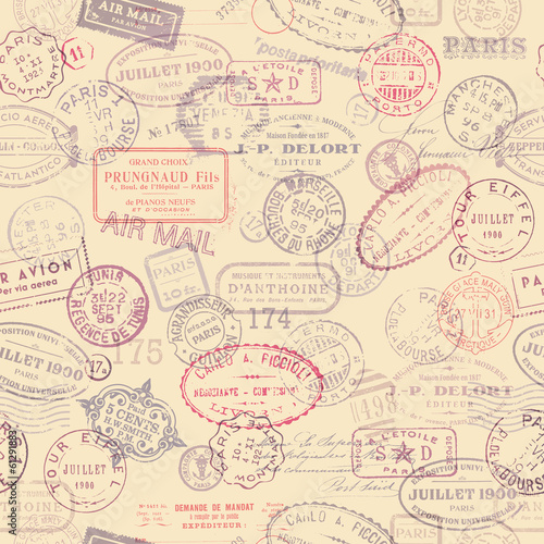 Lacobel postage themed background with vintage stamps (tiling)