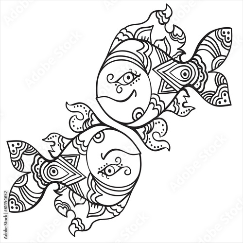  Black fishes isolated on white. Vector art