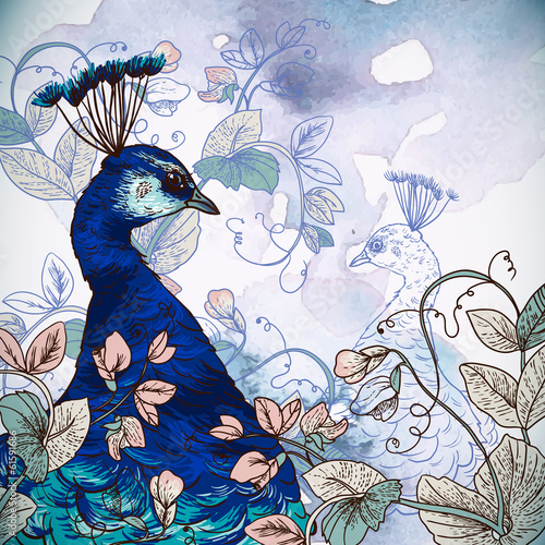  Floral Background with Peacock