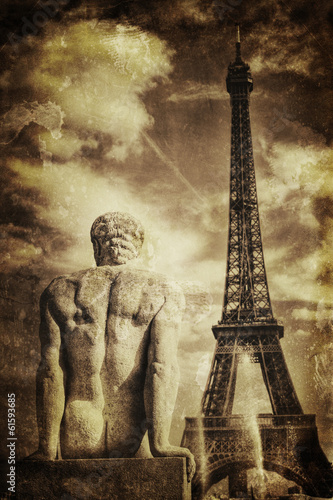 Aged vintage retro picture of Tour Eiffel in PAris