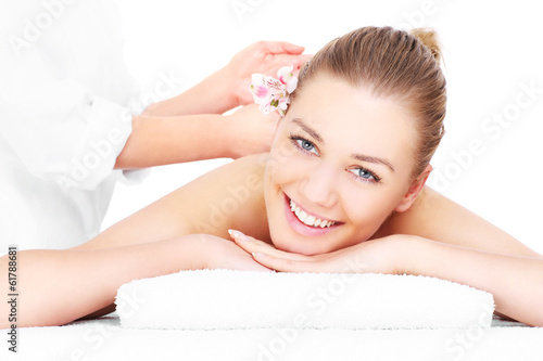  Happy woman having massage