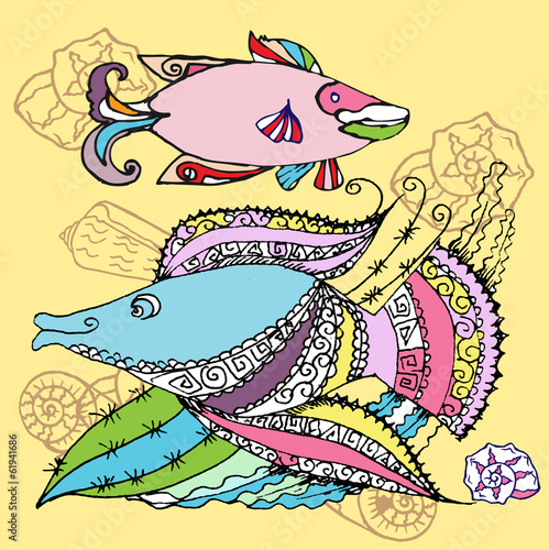 Fototapeta Background with two fishes. Vector illustration