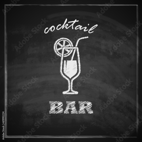 Lacobel illustration with cocktail on blackboard background. bar sign