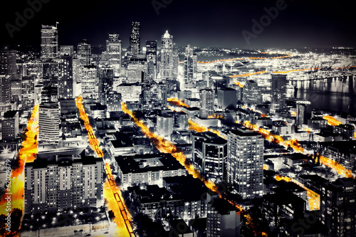 Fototapeta Großstadt bei Nacht - Seattle