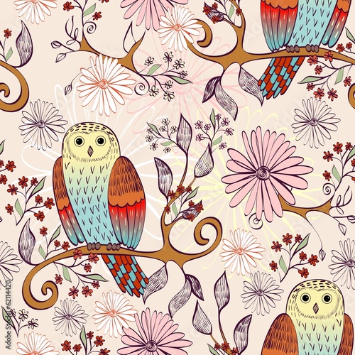  illustration with owl sitting on the branches