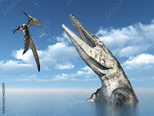  Pterosaur Pteranodon and Mosasaur Tylosaurus