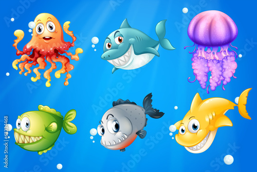 Fototapeta A deep ocean with smiling creatures