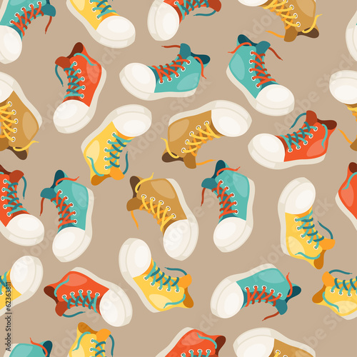  Hipster style seamless pattern with sneakers.