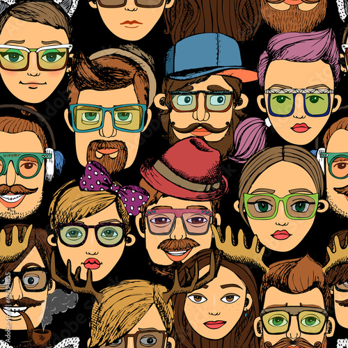 Lacobel hipster faces seamless background print