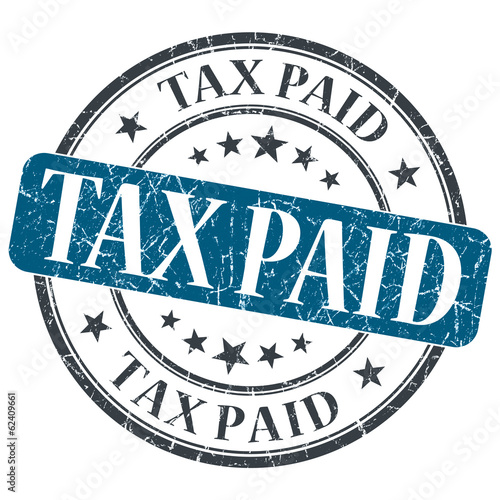 Tax Paid blue grunge round stamp on white background