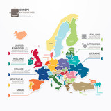 Europe Map Infographic Template jigsaw concept banner. vector il