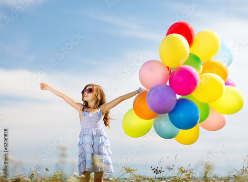  happy girl with colorful balloons