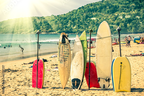 Fototapeta Surfboards at the beach - Nostalgic retro version